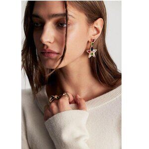 NWT Free People Nancy Ann Earrings with Colorful Rhinestones in Gold